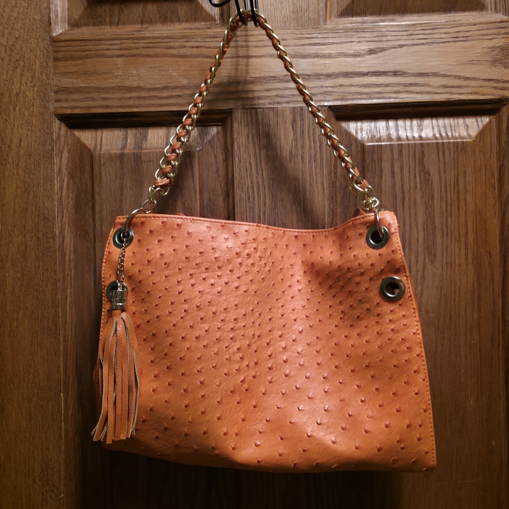 NWOT- Orange FAUX OSTRICH Leather Shoulder Bag
